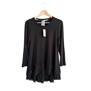 NWT Anthropologie Dolan Boho Witchy Black Tiered Blouse Top Size S